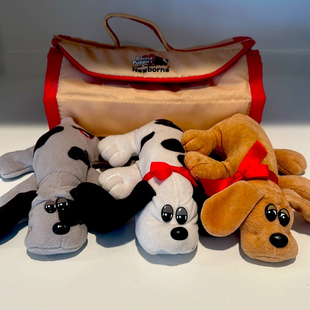 Vintage Tonka Pound Puppies stuffed animals with dog house.
